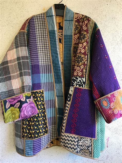 reversible vintage kantha quilt  size coat quilted clothes upcycle clothes quilted clothing