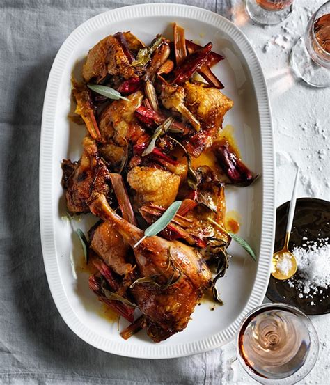 roast duck with orange and rhubarb recipe gourmet traveller