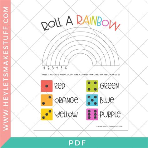 printable roll  rainbow coloring game  printables rainbow words math coloring