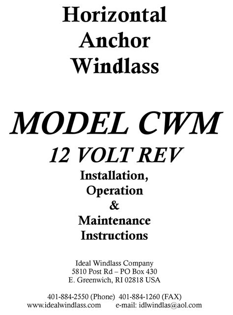 ideal windlass cwm installation operation maintenance instructions manual