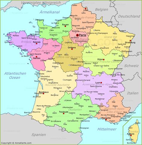 frankreich karte annakartecom