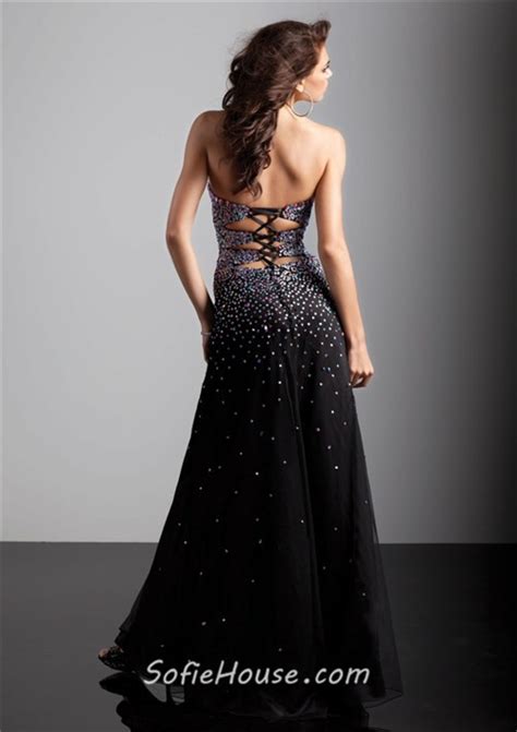 sexy sheath sweetheart long black beaded chiffon prom dress with corset back
