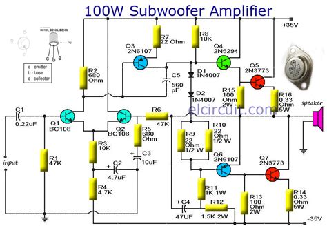 subwoofer amplifier  output  transistor electronic circuit