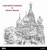 Kremlin Cathedral Drawing Moscow Saint Vector Basil Isolated Hand Alamy Stock Basils Illustration Background Color sketch template