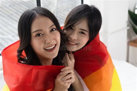 Asian Lgbt Couple Or Lesbian Couple Happy Young Asia Homosexual Women