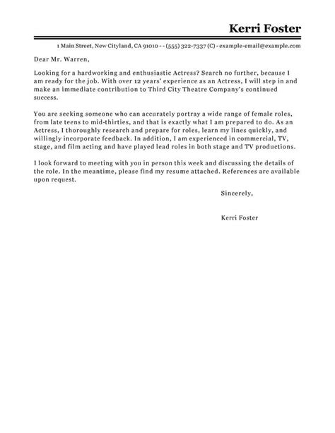 actors cover letter  agent examples invitation template ideas