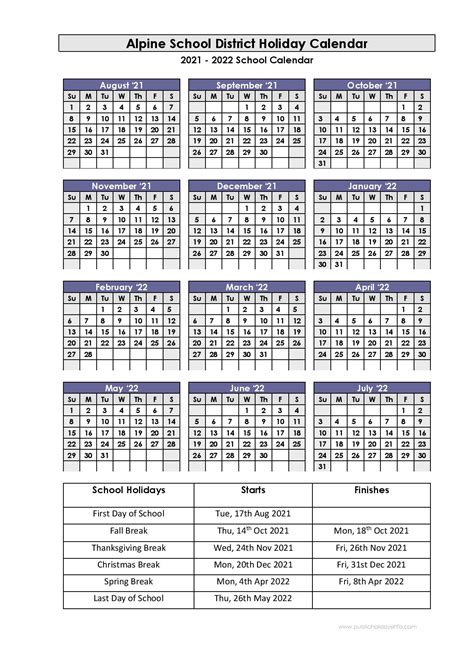 alpine school district calendar