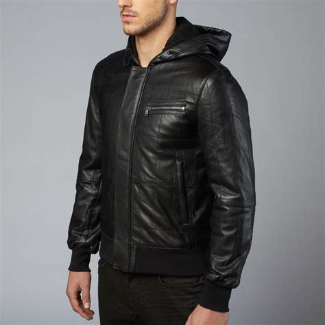 hooded leather bomber jacket black  john varvatos star usa touch  modern
