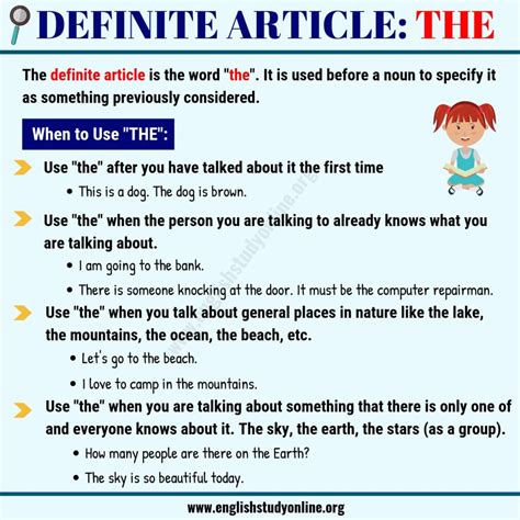 definite article   rules examples  english english study