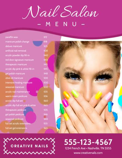 nail salon menu templates mycreativeshop