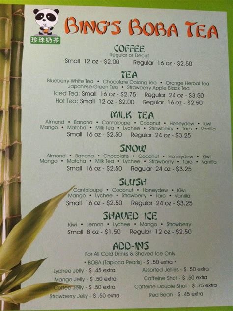 bings boba tea menu menu  bings boba tea northwest tucson
