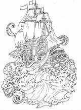 Kraken Octopus Attacking Pirate Spm Sotong Kertas Serangan Psv Squid Lineart sketch template