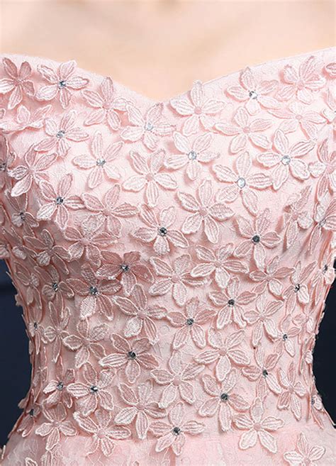 Pink Homecoming Dresses Off The Shoulder Lace Party Dresses A Line