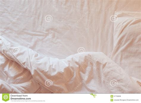 top view  white bedding sheets  pillow stock photo image