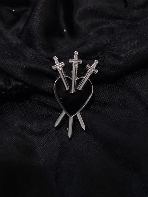 new black and silver 3 of swords tarot soft enamel pin etsy soft