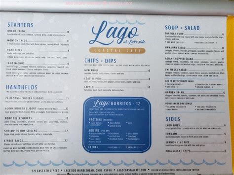 menu  lago coastal cafe  lakeside lakeside marblehead