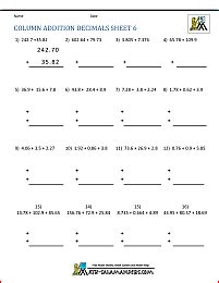 adding decimals worksheet  grade