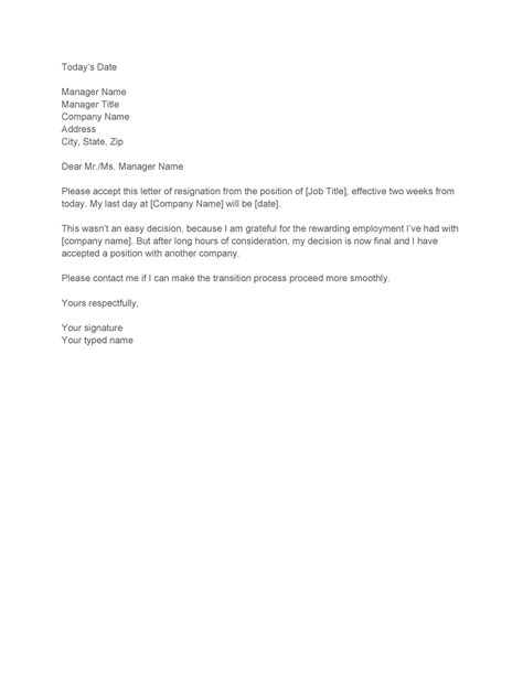 professional heartfelt resignation letter template