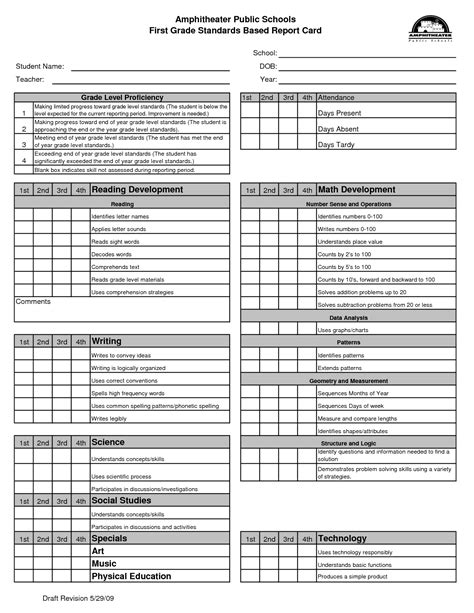 preschool report card templates  printable