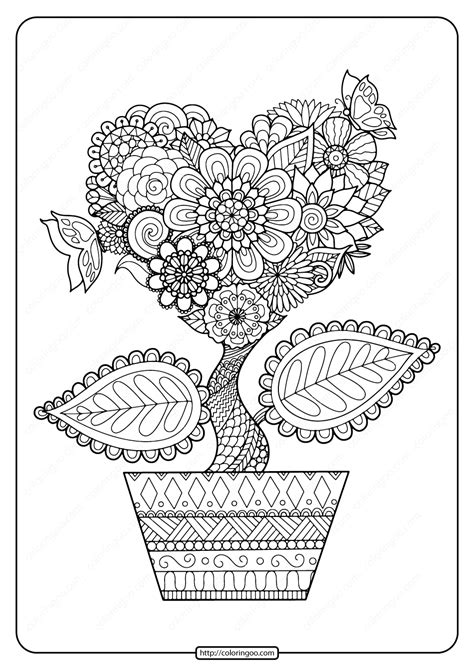 printable heart flower  coloring page
