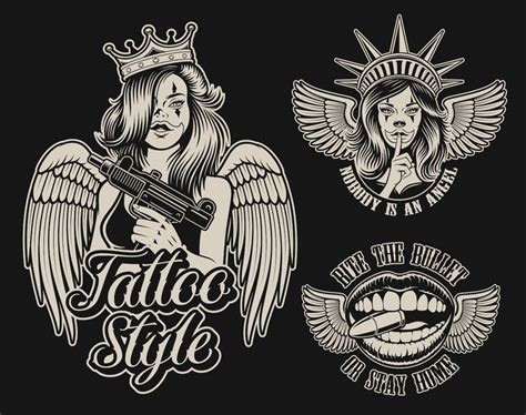 set  vector illustrations  chicano tattoo styleperfect  posters