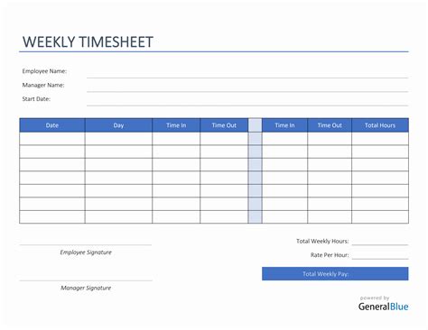 downloadable  printable weekly timesheet template templates