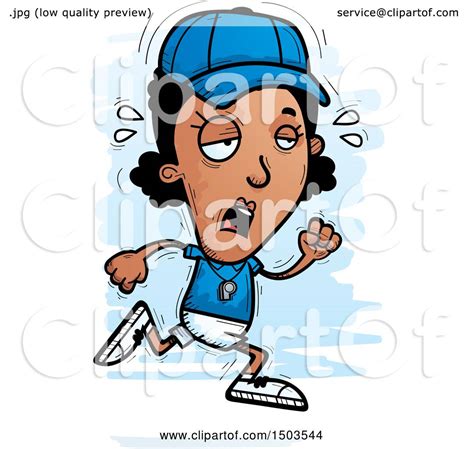 Clipart Of A Tired Running Black Female Coach Royalty