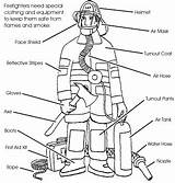 Safety Fire Firefighter Equipment Coloring Firefighters Gear Community Helpers Pages Week Gov sketch template