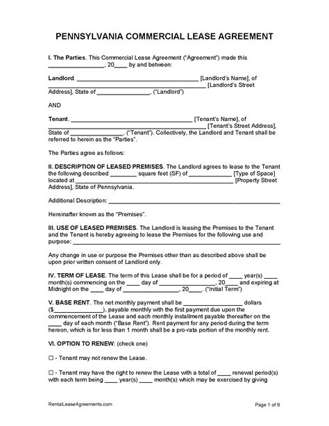 pa lease agreement template