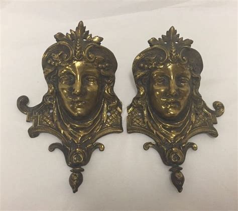 pair  brass womens heads wall ornaments decorative vintage wall ornaments pairs vintage
