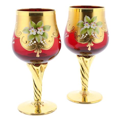 Murano Glass Goblets Set Of Two Murano Glass Wine Glasses 24k Gold