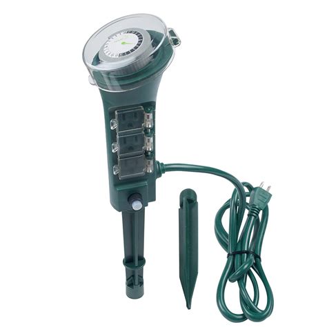 bn link outdoor yard stake  mechanical built  timer  grounded outlets ft cord green