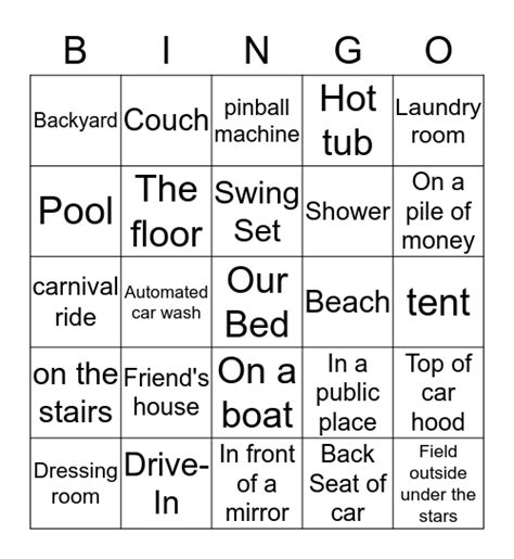 Adventure Sex Bingo Card