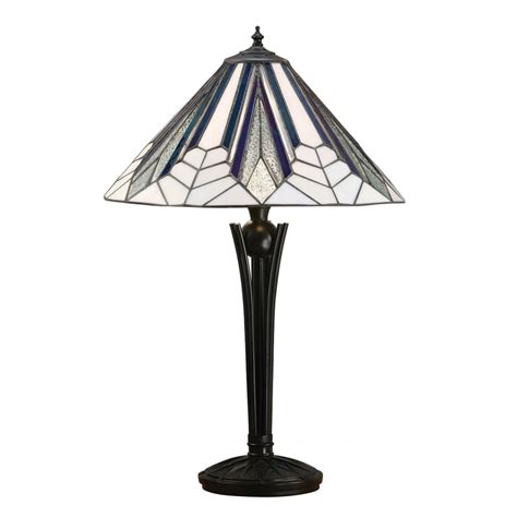 tiffany art deco table lamp with stained glass shade on