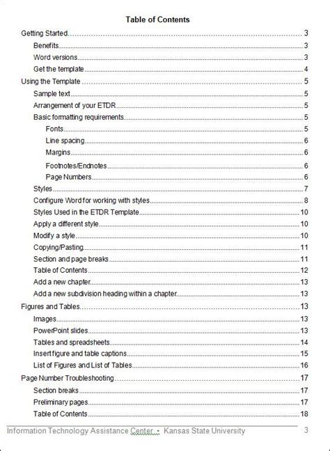 table  contents template table  contents template table