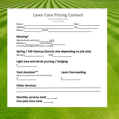 lawn care pricing sheet tunersreadcom
