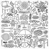 Doodle Barbecue Cooking Party Set Doodles Vector Illustration Draw Hand Preview Zapisano Google sketch template