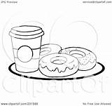 Coloring Coffee Cup Donuts Clipart Outline Illustration Plate Royalty Rf Toon Hit Pages Template sketch template