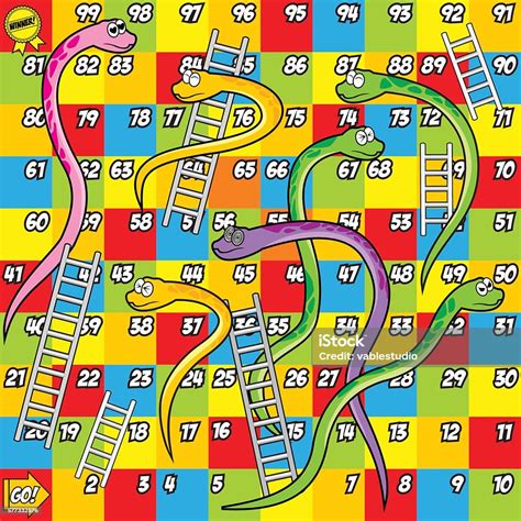 colorfull snake  ladder game stock illustration  image