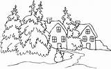 Christmas Landscape Coloring Pages Snow Labels Gif Color Scenery sketch template