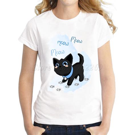new arrival women s pussy cat cartoon printed customized t shirt funny