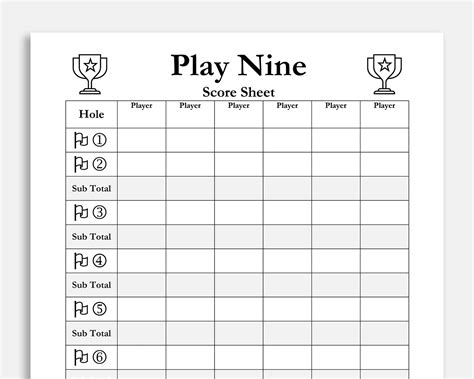 play  score sheet golf card game score sheet play  play