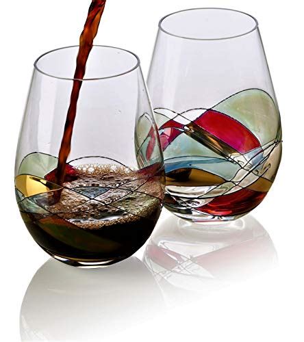 Bezrat Stemless Wine Glasses Set Of Two Hand Painted Large Premium