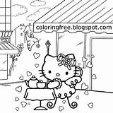 Coloring Pages Kitty Hello Coffee Shop Table Kids Teenage Girls Printable Sheets Restaurant Drawing Color City Setting Food Lets Book sketch template