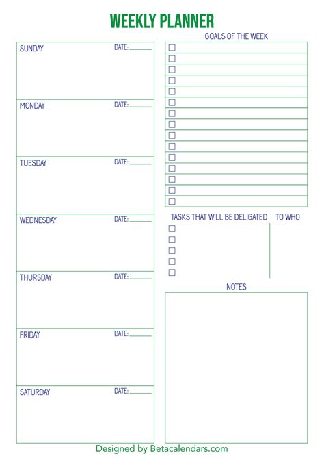 calendars weekly planner  printable weekly calendar printable