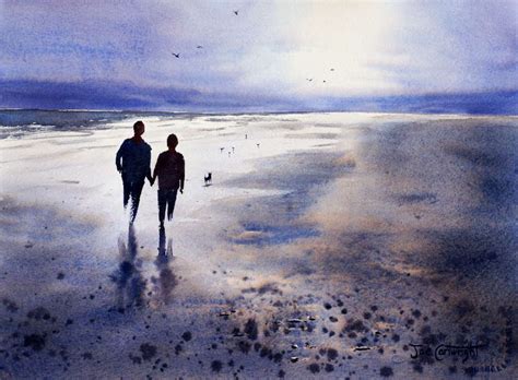 Watercolor Landscape Painting Of Atmospheric Beach Scene