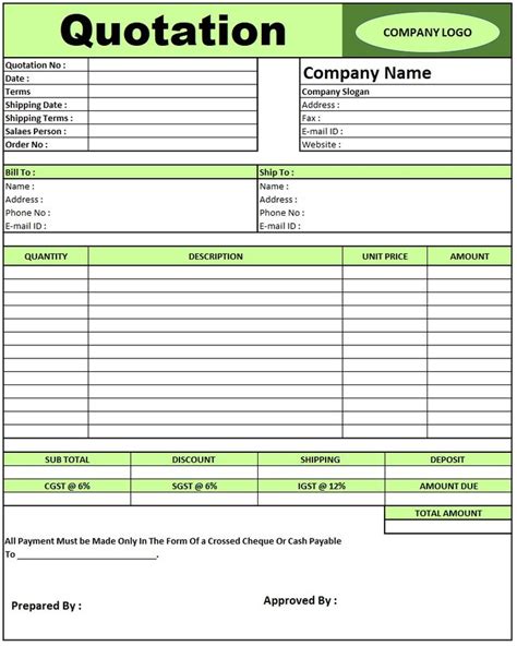 construction quotation format  quotation format  excel