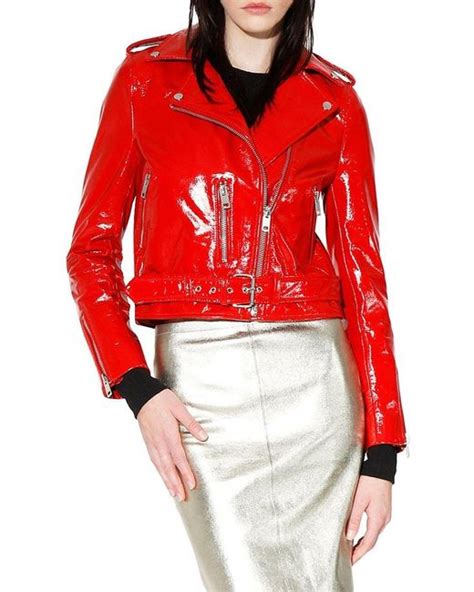 walter baker kelsey lambskin leather motorcycle jacket  red lyst