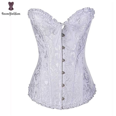 lace up corset overbust waist trainer sexy boned elegant white purple