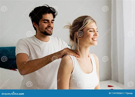 Man Giving A Head Massage To His Girlfriend Stock Image Image Of